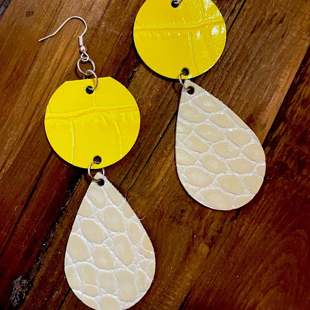 Handmade Yellow Drop Italian Leather Embossed Earrings NWT Bundle & Save